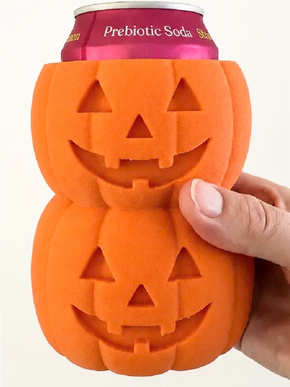Festive Orange Double Jack-O'-Lantern Can Cooler 12 oz regular cans- new